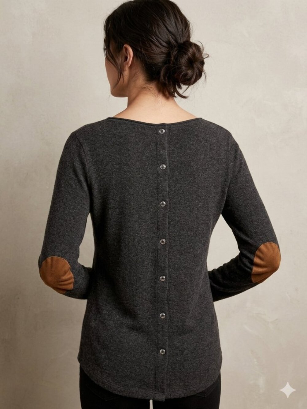 Pink Clover Back Button Long Sleeve Top with Elbow Patches - L